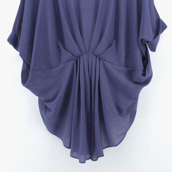 Miss Me Medium Boho Beaded Floral Periwinkle Romantic Top Chiffon Gathered Back - Picture 11 of 11